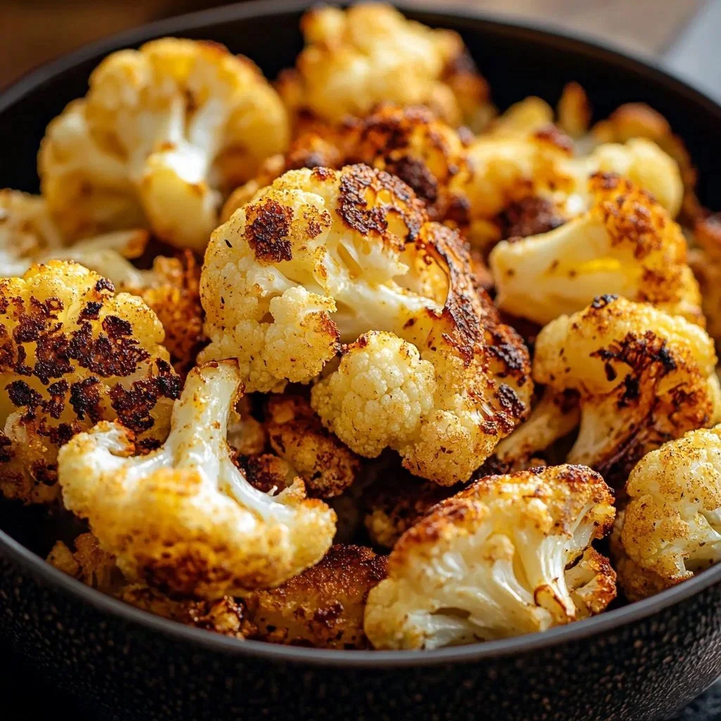 Bowl of Air Fryer Crispy Cauliflower served with dipping sauce