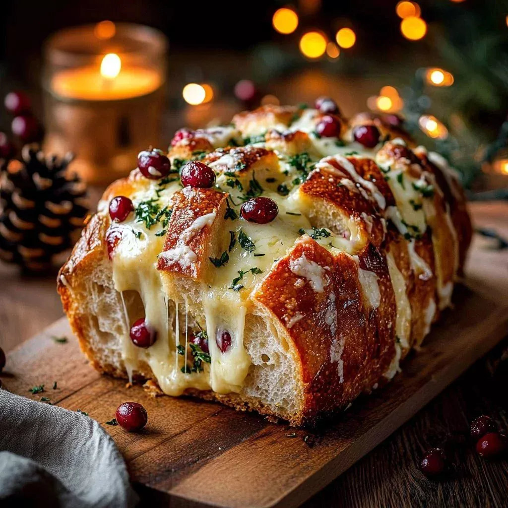 Deliciously baked Almond Cranberry Pull Apart Bread on a wooden table