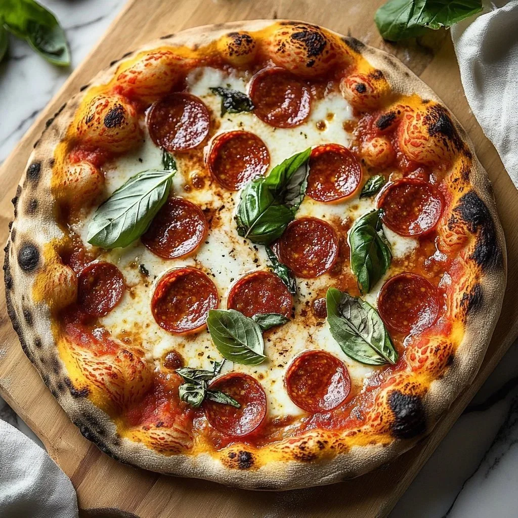 Authentic Neapolitan pizza dough preparation with ingredients and tools.