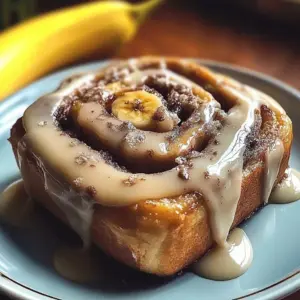 Delicious banana cinnamon roll treat with warm cinnamon flavor and banana topping
