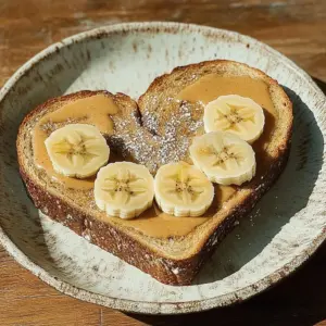 Slice of banana toast topped with peanut butter and banana slices.