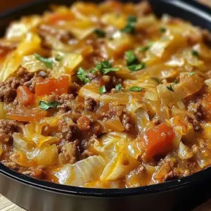 Delicious Beef and Cabbage Bake served in a rustic dish