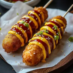 Delicious homemade Korean Corn Dogs with crispy exterior and gooey cheese