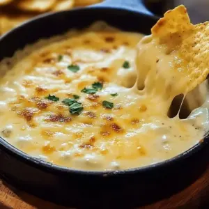 Creamy cheese dip served at a Mexican restaurant with tortilla chips