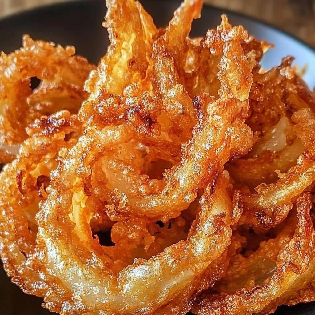 Crispy blooming onion made in a mini air fryer, perfect appetizer or snack