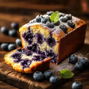 Freshly baked blueberry cream cheese swirl bread with a golden crust