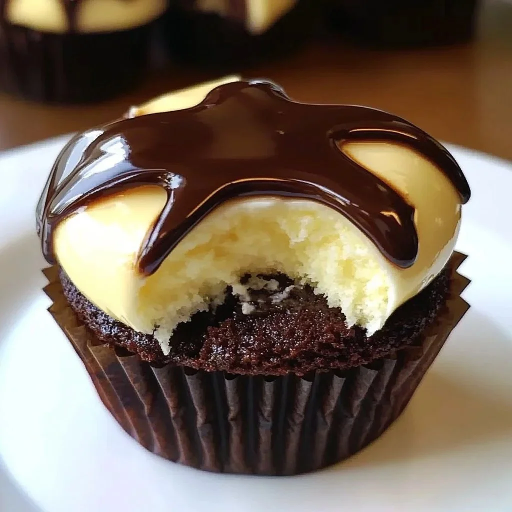 Boston Cream Pie cupcake with custard filling and chocolate frosting