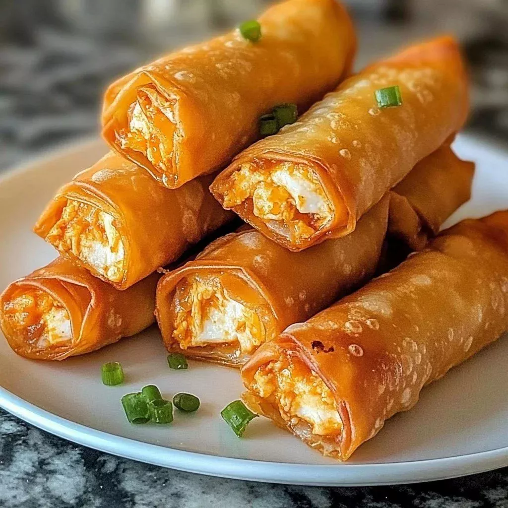 Buffalo Chicken Air-Fried Egg Rolls served on a plate with dipping sauce