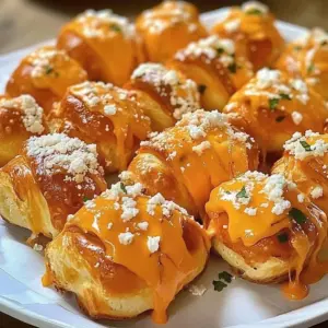 Buffalo Ranch Cheesy Chicken Pretzel Bites served on a plate