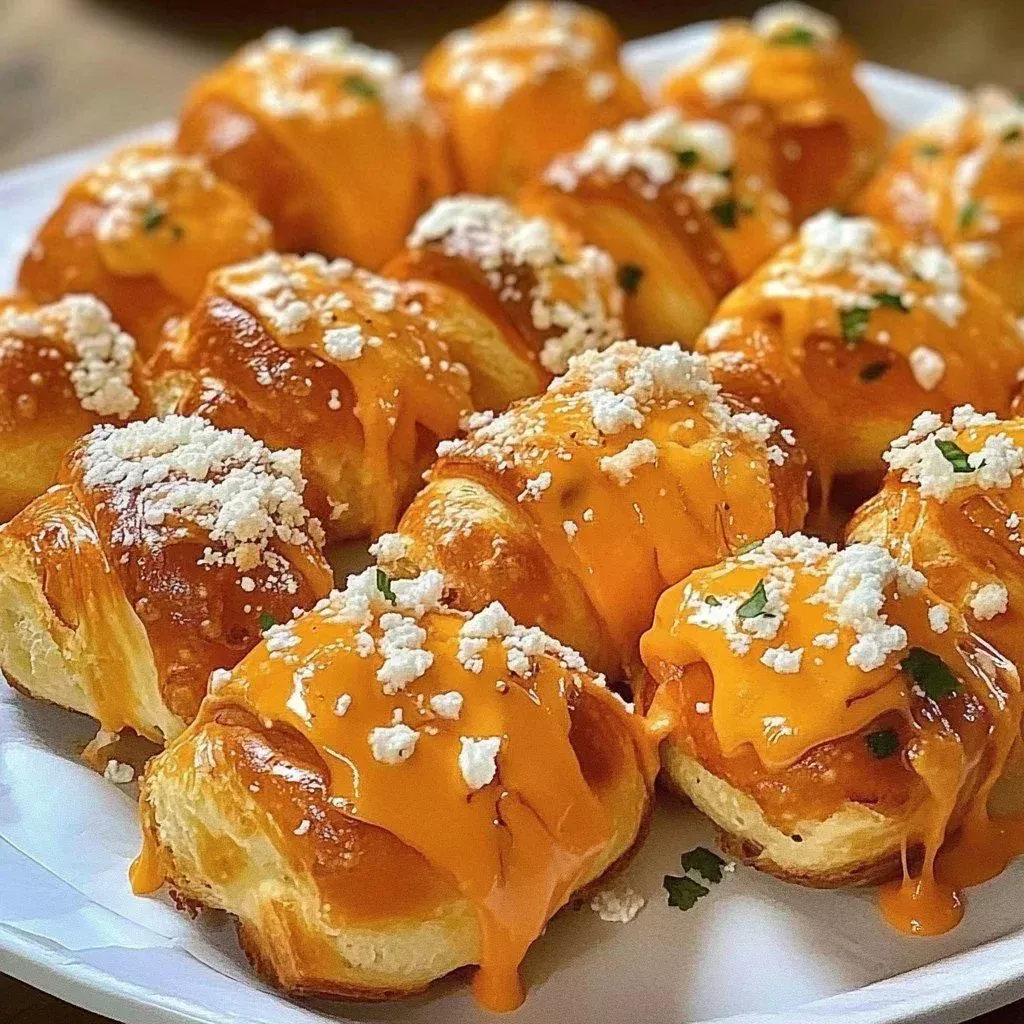 Buffalo Ranch Cheesy Chicken Pretzel Bites served on a plate