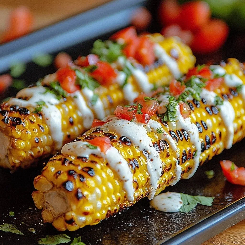Delicious Buffalo-Style Grilled Corn on the grill garnished with spices.