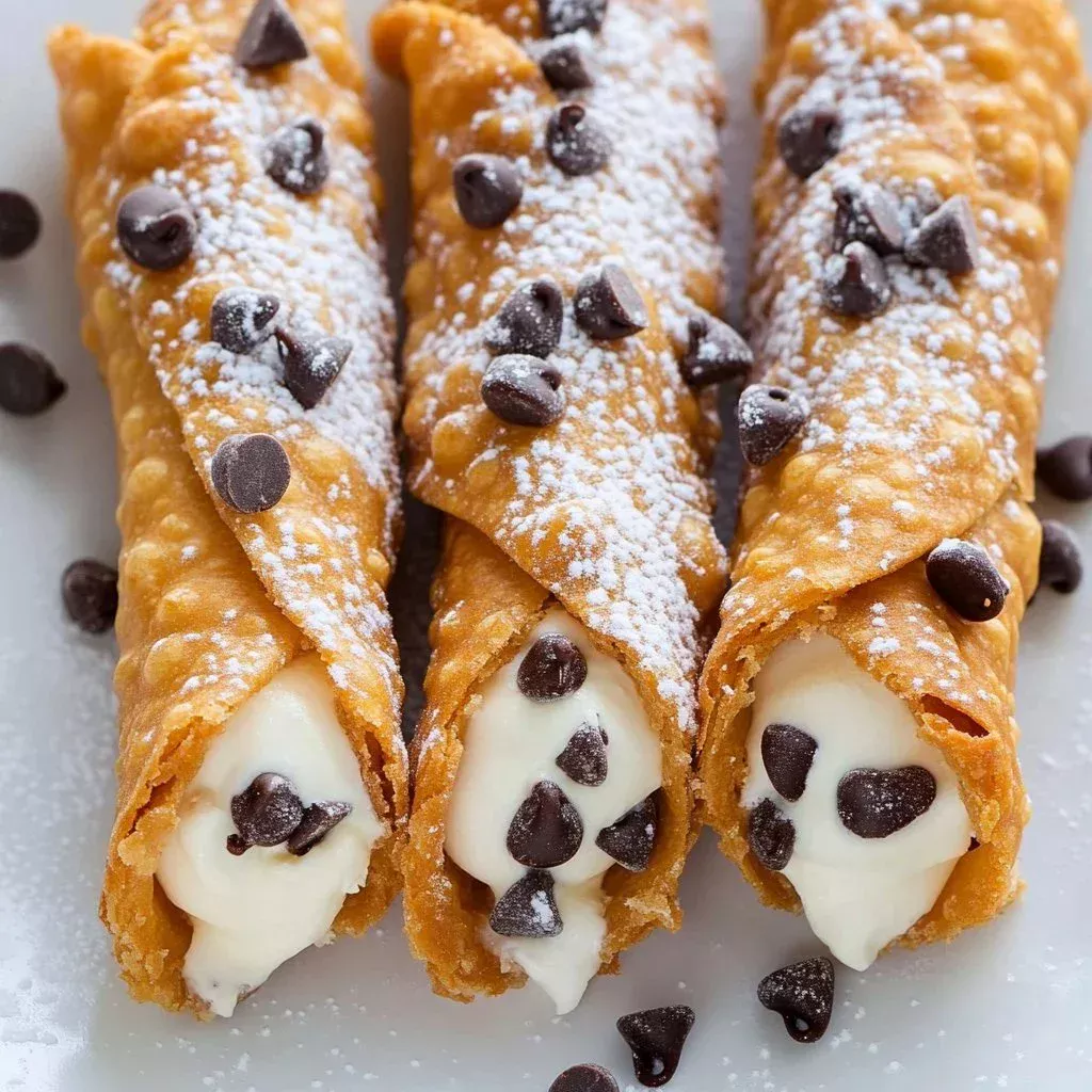 Delicious homemade cannoli pastries filled with sweet ricotta cream