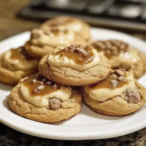 Delicious caramel cheesecake cookies with a rich, creamy topping.