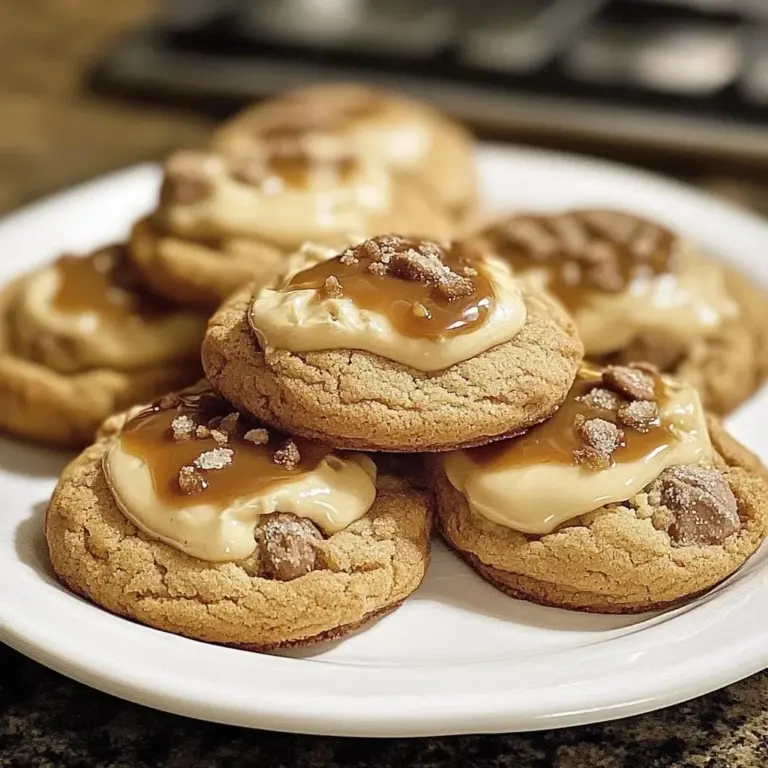 Delicious caramel cheesecake cookies with a rich, creamy topping.