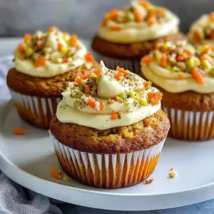 Delicious Carrot Apple Zucchini Muffins topped with creamy frosting