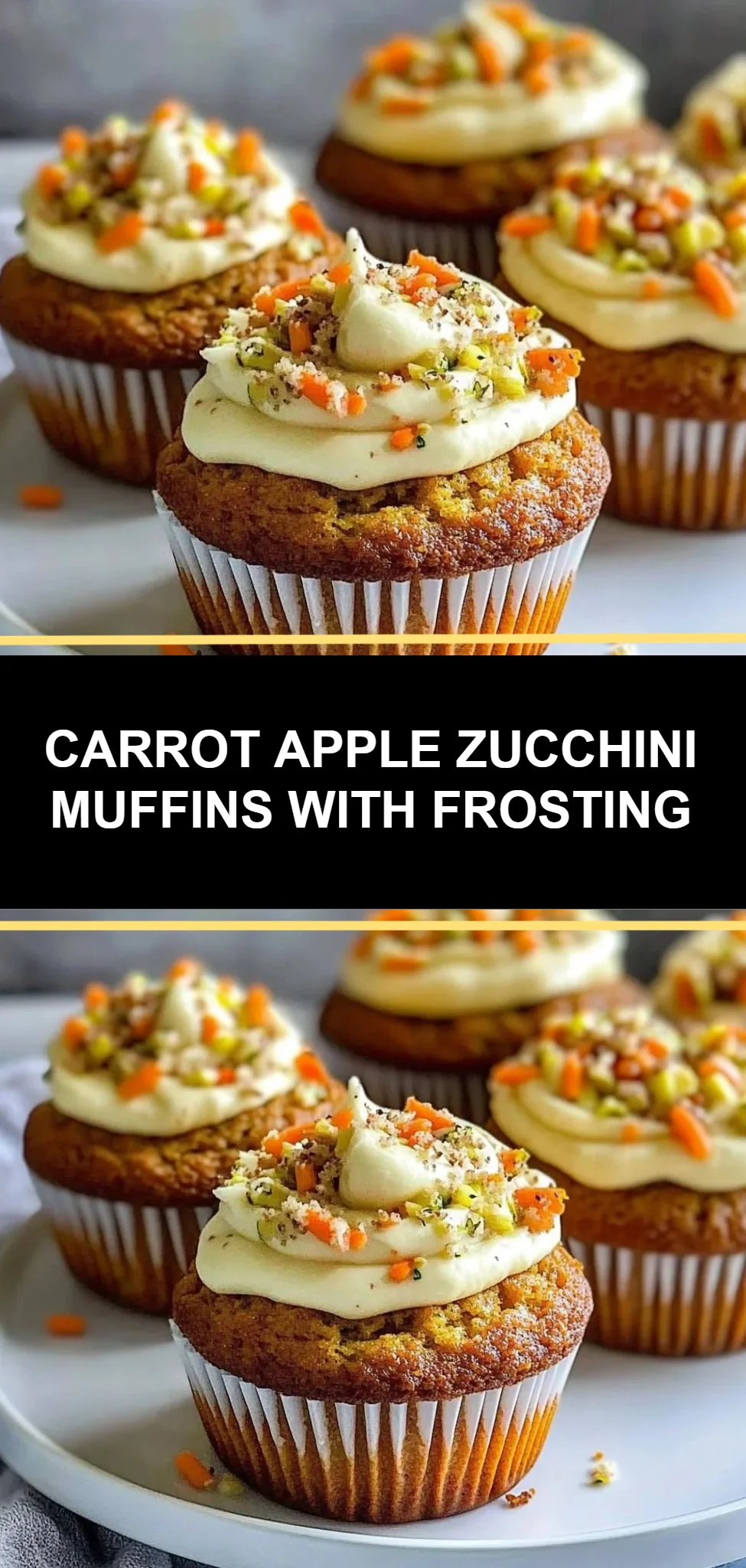 Carrot Apple Zucchini Muffins with Frosting