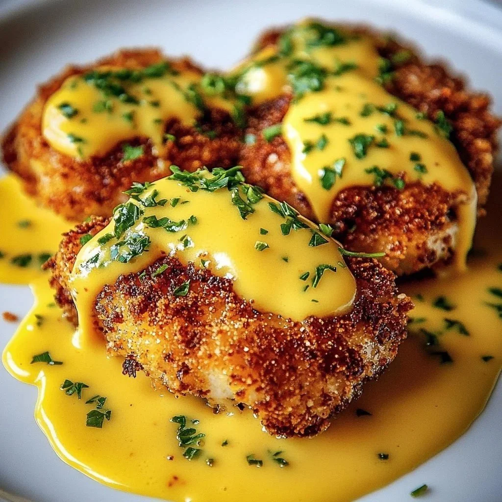 Crispy Cheddar Sauce Pretzel Chicken served with dipping sauce