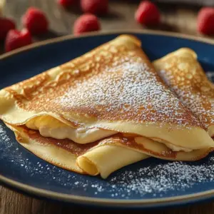 Delicious Cheese Blintzes served with fruit and sour cream