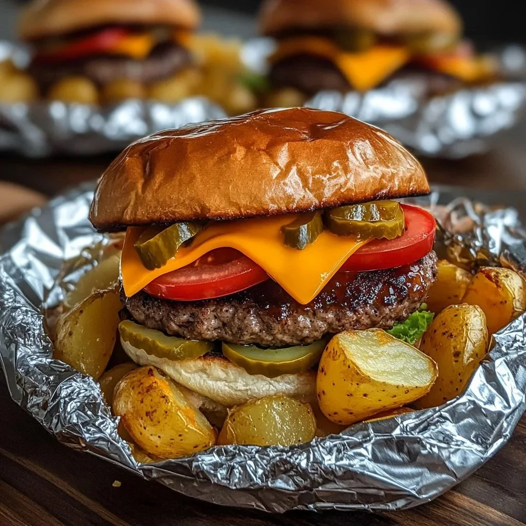 Delicious cheese burger foil packets ready for grilling