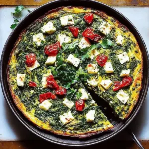 Cheesy Baked Feta Frittata with fresh herbs and vegetables
