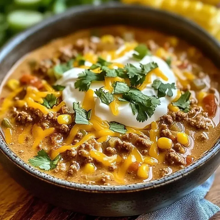 Cheesy Beef Enchilada Chili in a bowl with toppings
