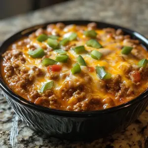 Delicious Cheesy Beef Enchilada Chili topped with cheese and cilantro