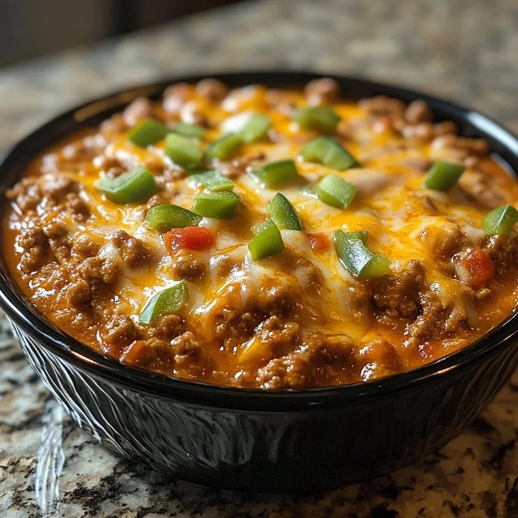 Delicious Cheesy Beef Enchilada Chili topped with cheese and cilantro