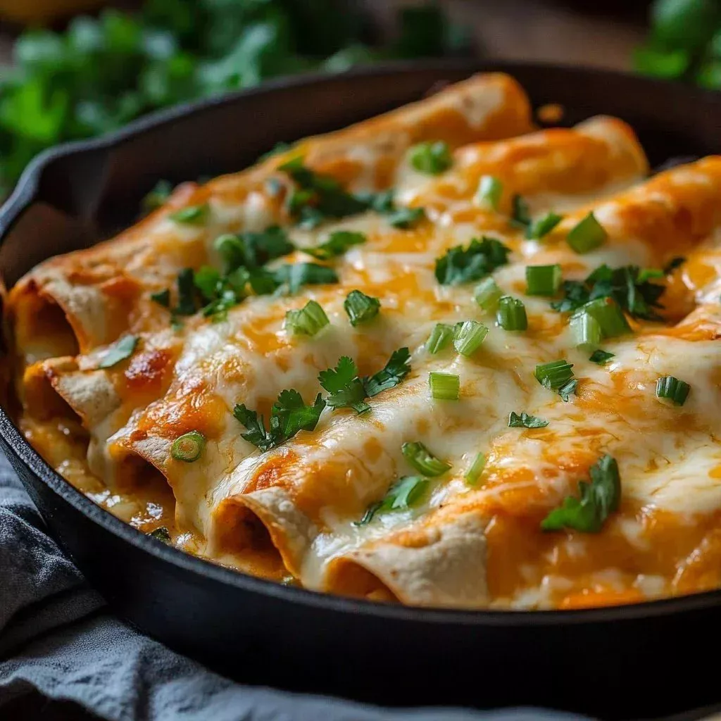 Cheesy jalapeño popper chicken enchiladas topped with melted cheese and jalapeños.