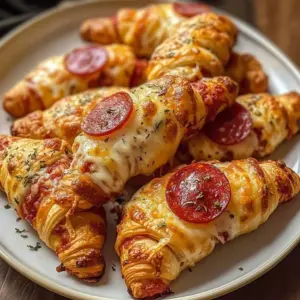 Delicious cheesy pepperoni croissant bites on a wooden serving platter.