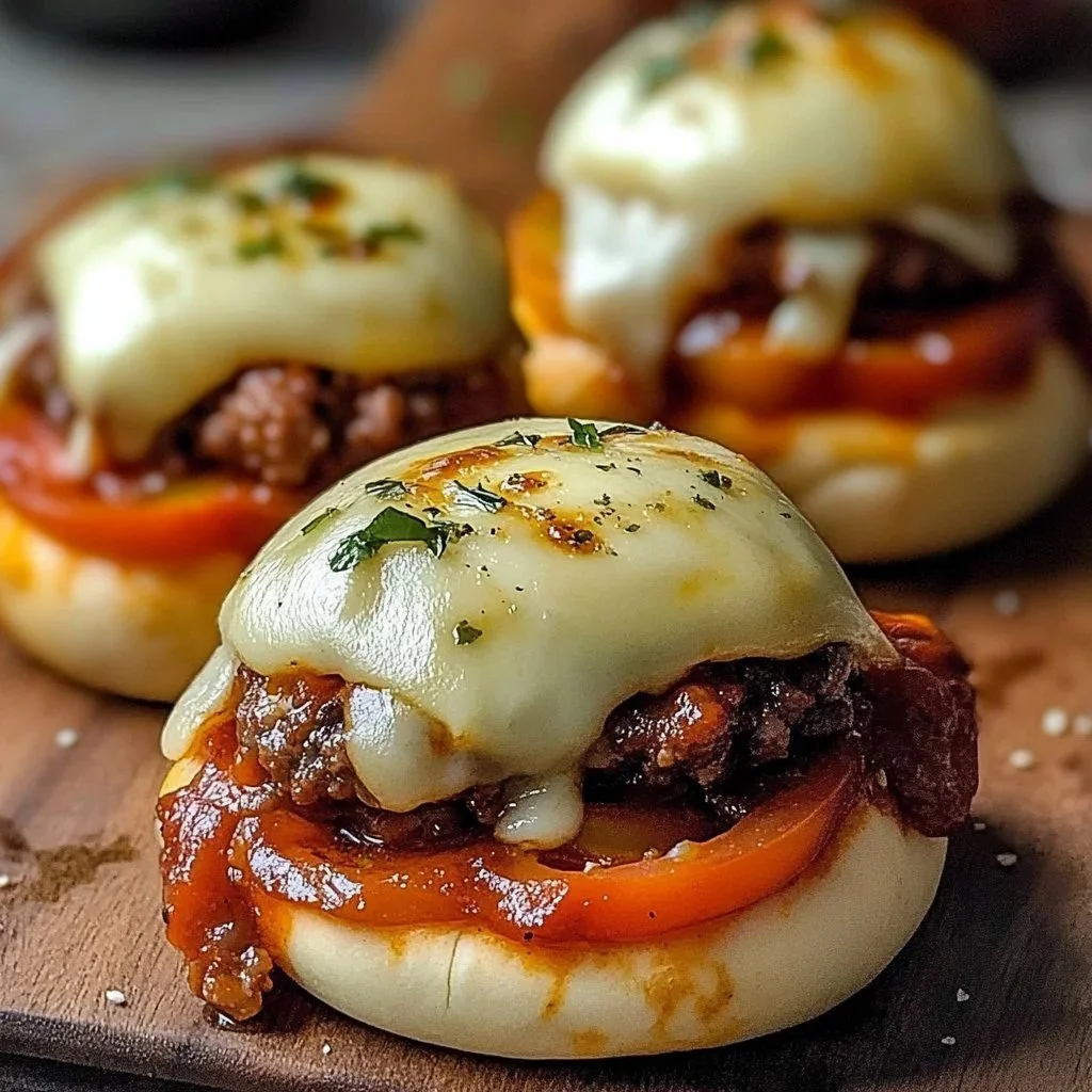 Delicious cheesy pepperoni sloppy joes on a plate