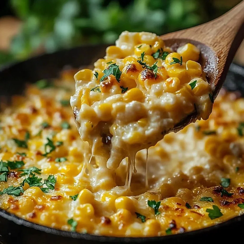 Delicious Cheesy Street Corn Chicken Bake with melted cheese and corny goodness