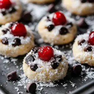 Delicious cherry chocolate snowball cookies dusted in powdered sugar
