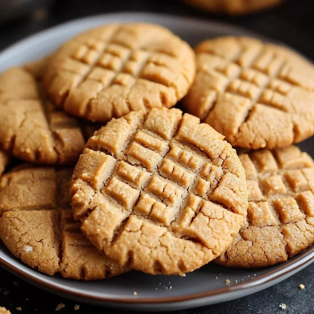 Freshly baked chewy peanut butter cookies on a cooling rack