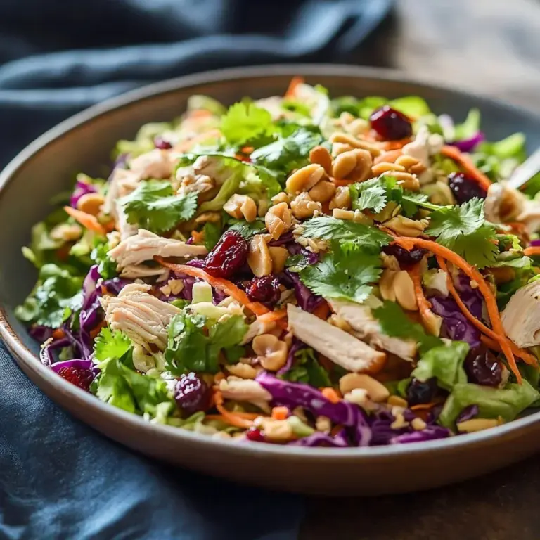 Chinese Chicken Salad with Dates topped with fresh vegetables and almonds