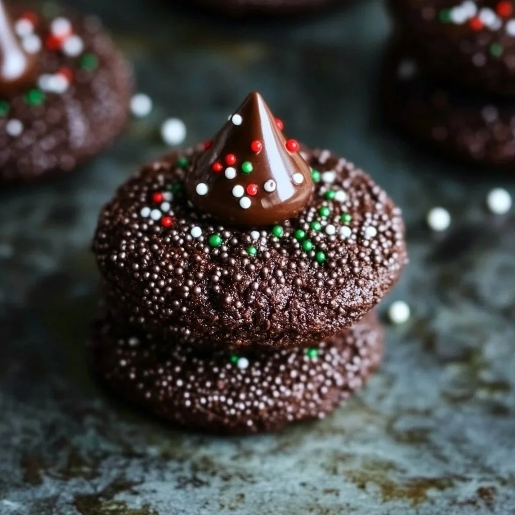 Delicious plate of Chocolate Kissed Cookies with rich chocolate center