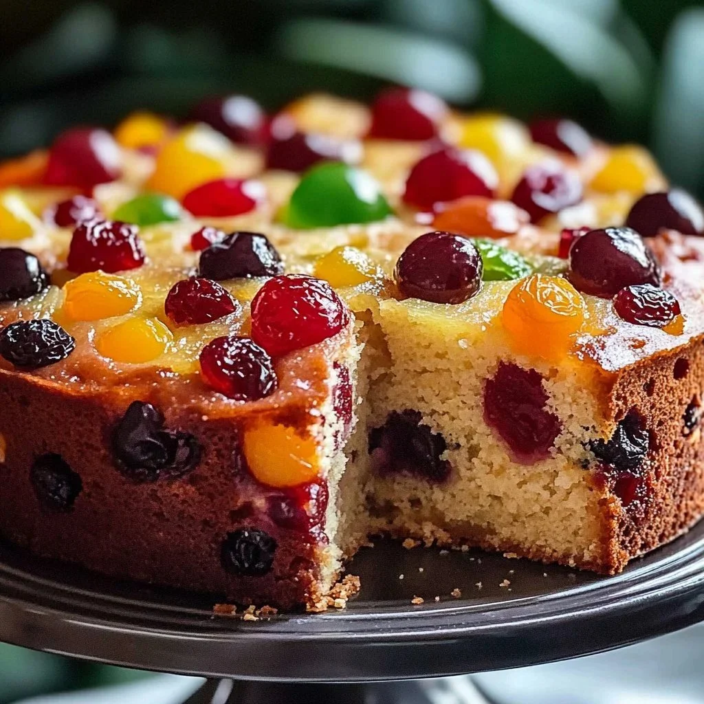 Classic holiday fruit cake with colorful dried fruits and nuts