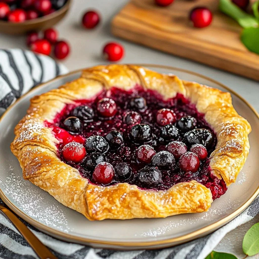 Cranberry Galette with a fragrant crust, elegantly presented on a baking dish.