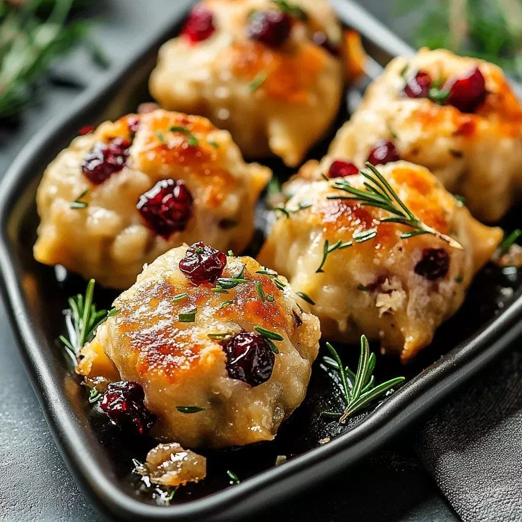 Delicious cranberry turkey stuffing balls served on a festive platter.