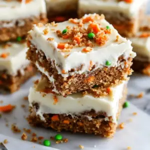 Cream cheese frosted carrot cake bars on a wooden table