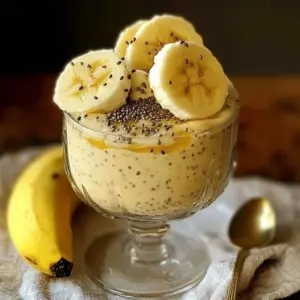 Creamy banana chia pudding topped with fresh banana slices and chia seeds