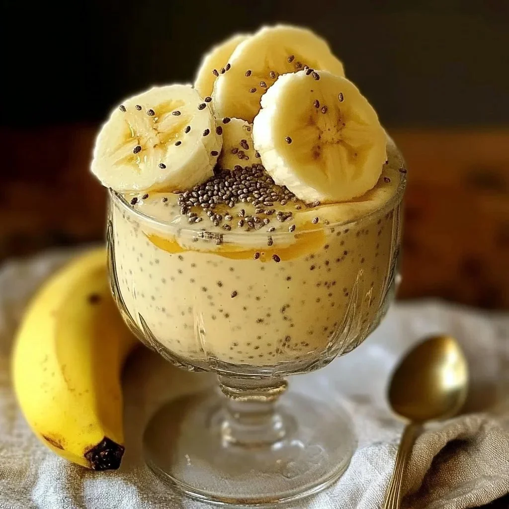 Creamy banana chia pudding topped with fresh banana slices and chia seeds
