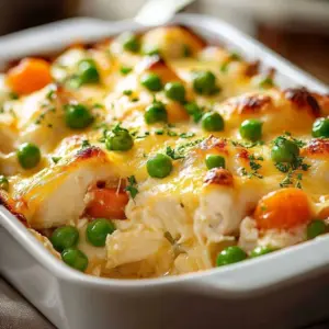 Creamy chicken rice casserole prepared with tender chicken and rice