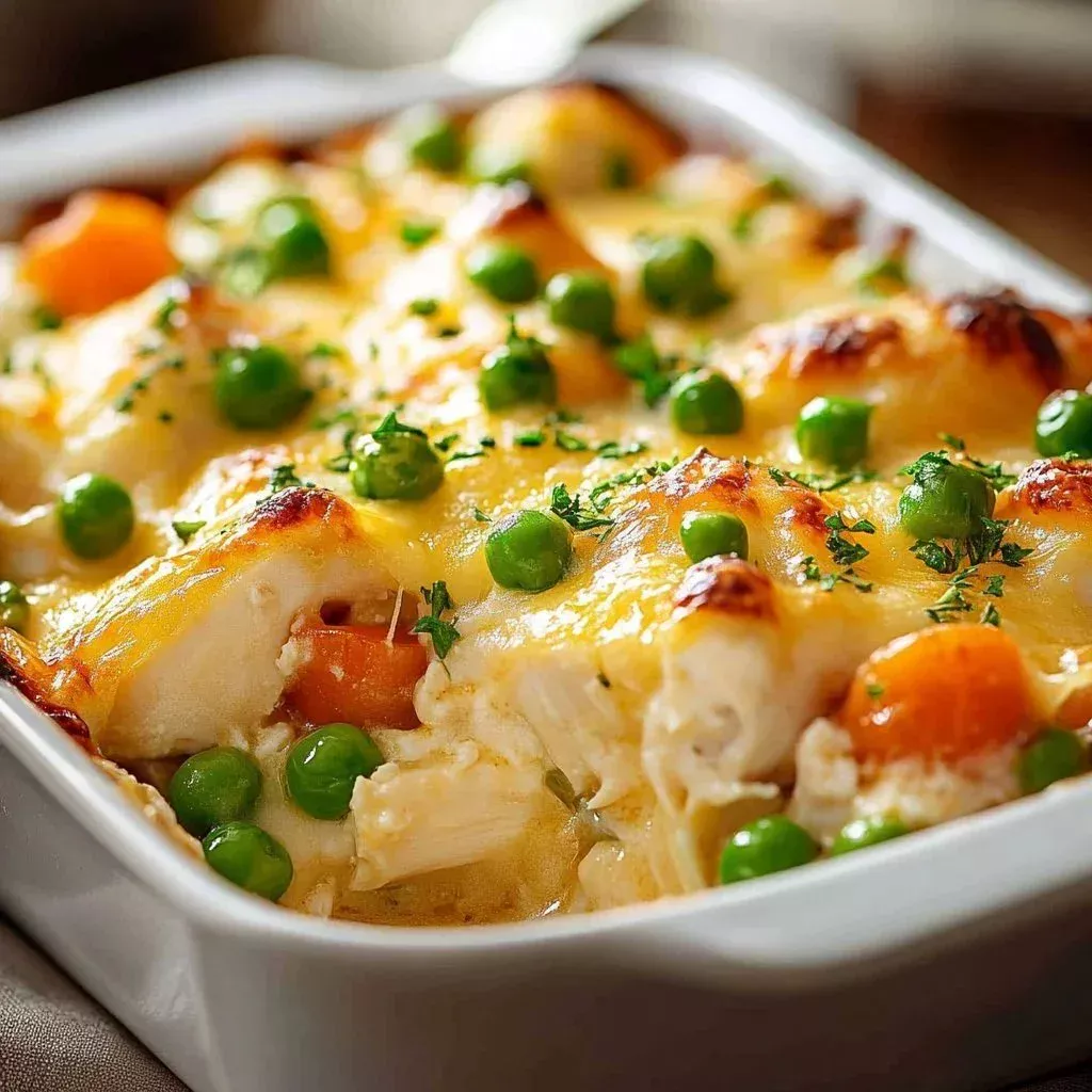 Creamy chicken rice casserole prepared with tender chicken and rice