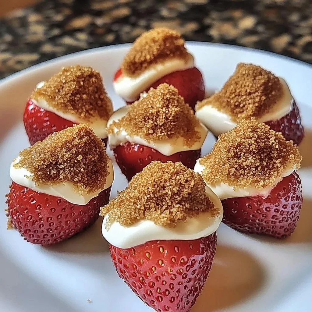 Strawberries stuffed with creamy cookie butter cheesecake filling