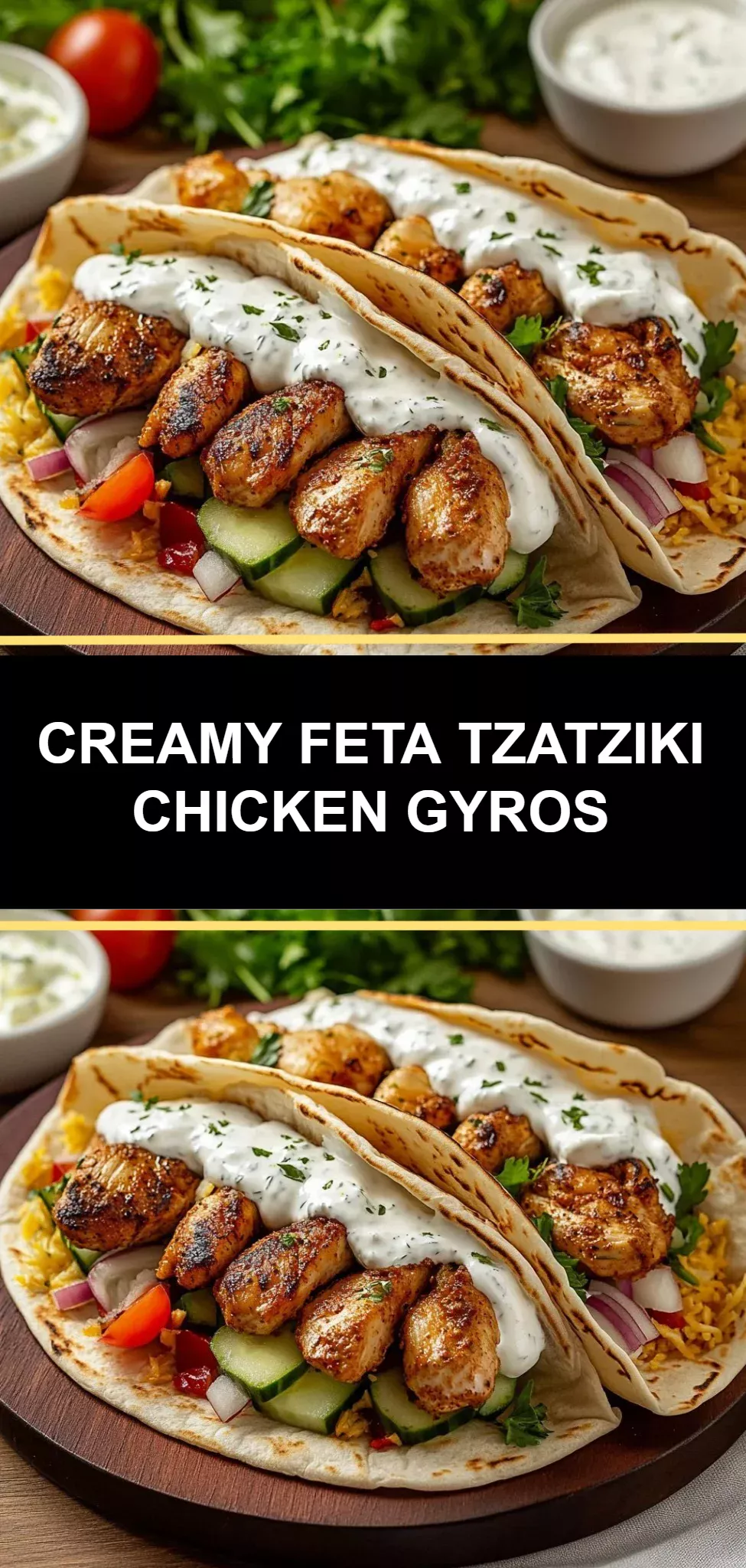 Creamy Feta Tzatziki Chicken Gyros