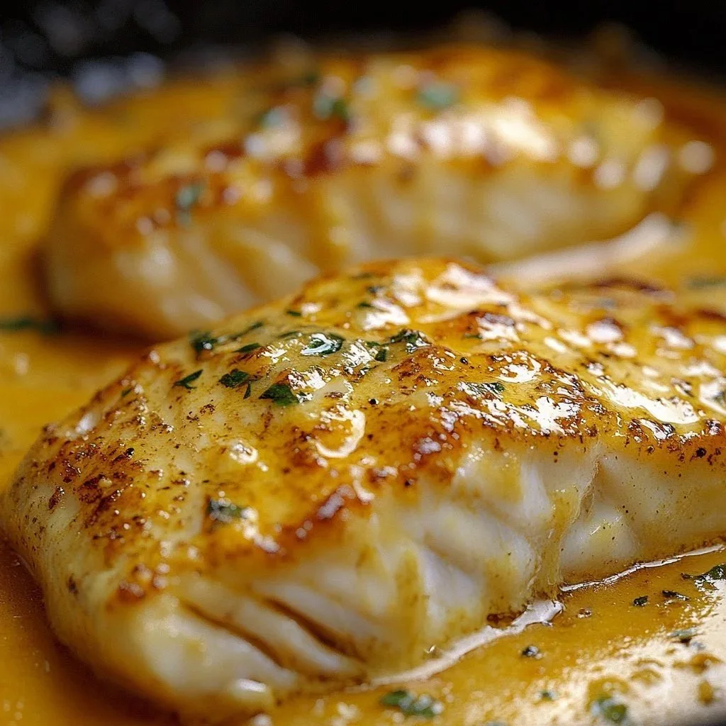 Creamy garlic parmesan chicken dish garnished with herbs