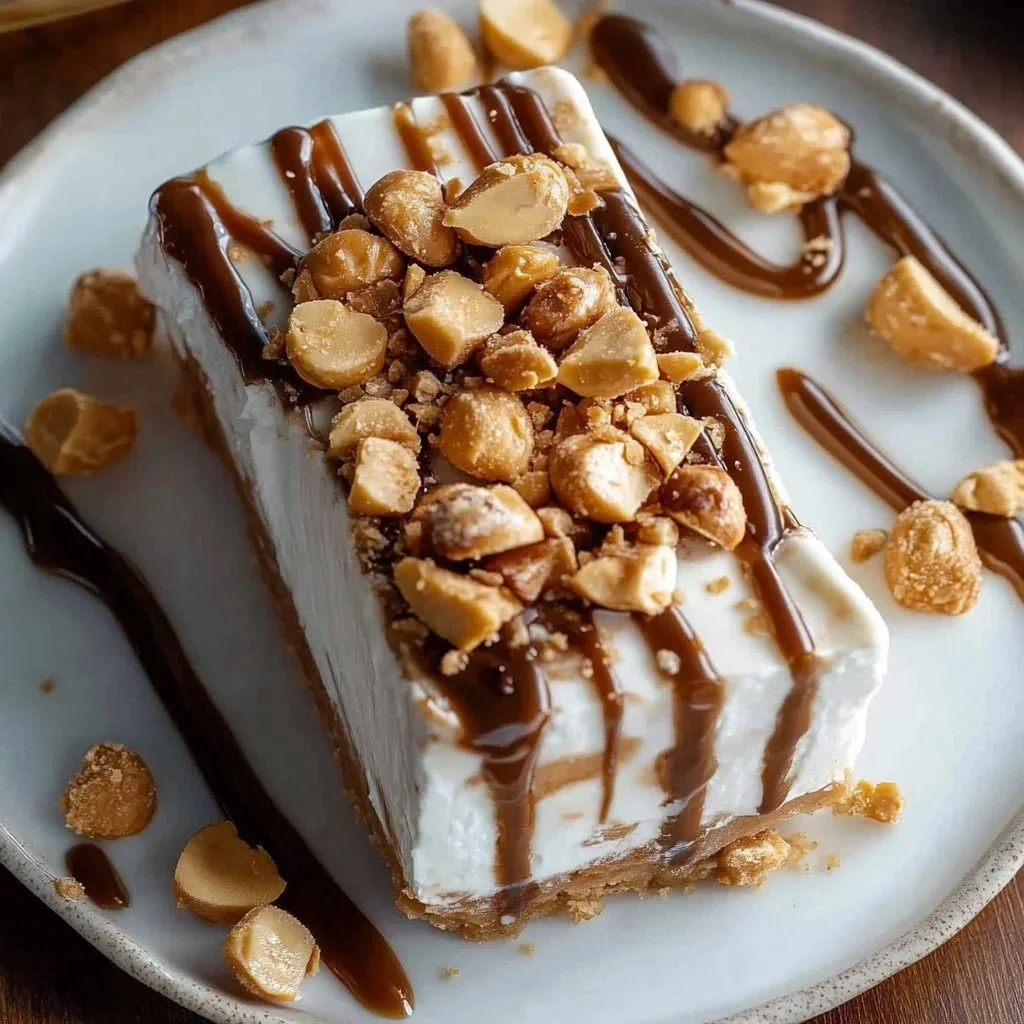 Delicious creamy peanut butter yogurt bars on a white plate