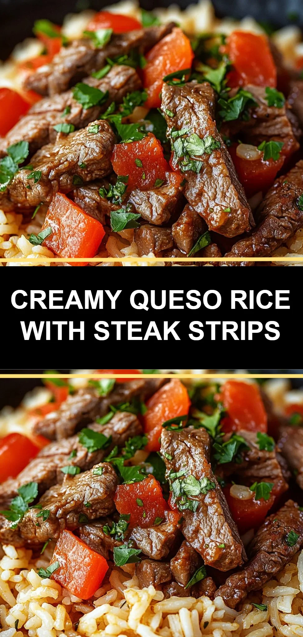 Creamy Queso Rice with Steak Strips