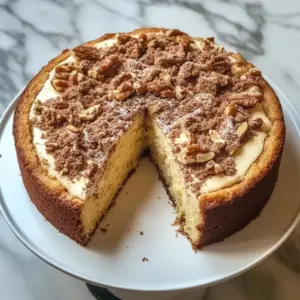 Delicious slice of creamy sour cream coffee cake with a crumbly topping