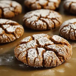 Freshly baked crinkled gingerbread cookies on a cooling rack.